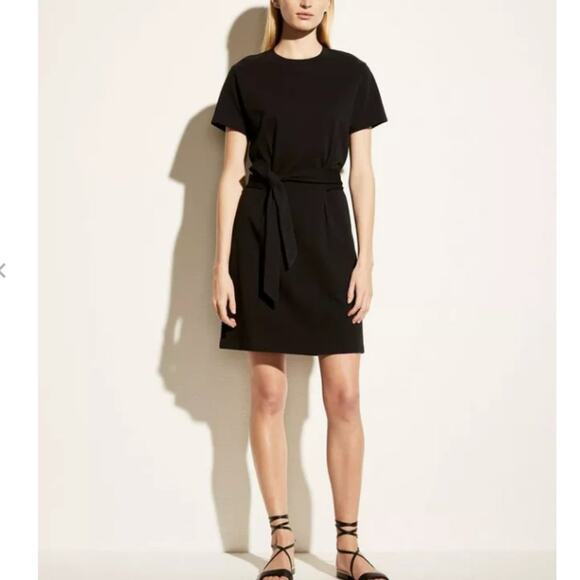 Vince Short Sleeve Tie Waist Dress Black Size Large - Picture 10 of 10